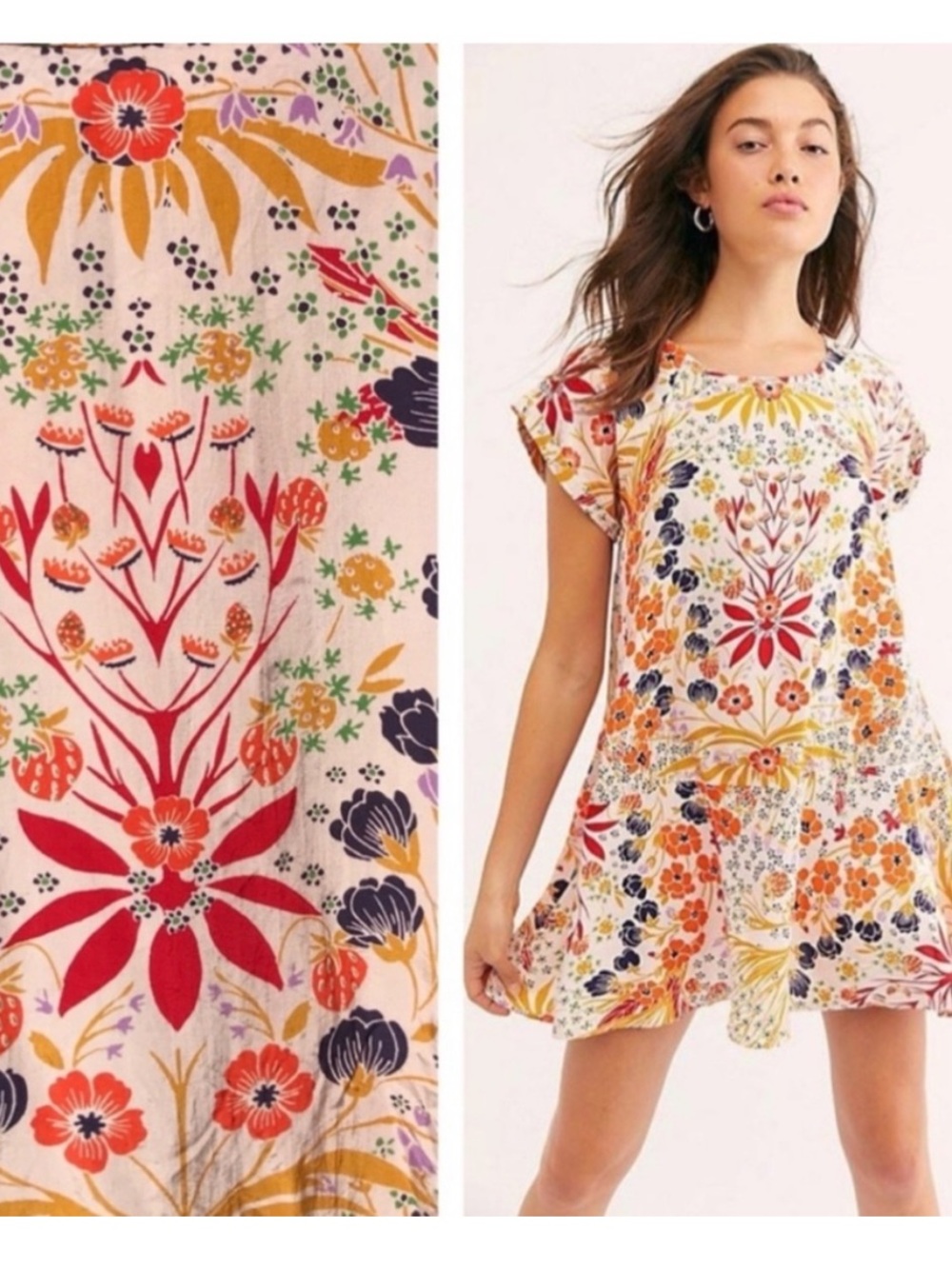Free People Strawberry Fields Mini Dress with Red, Yellow & blue floral